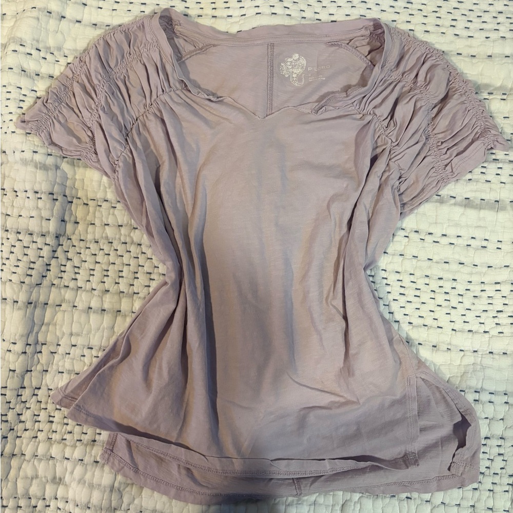 Pilcro Anthropologie Lilac Ruched Short Sleeve Top